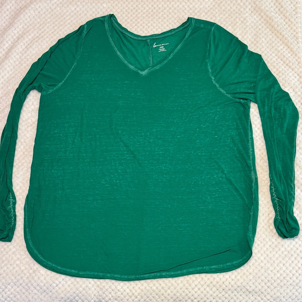👚 Lane Bryant Sheer Heathered Green Long Sleeve Top – Women’s 18/20